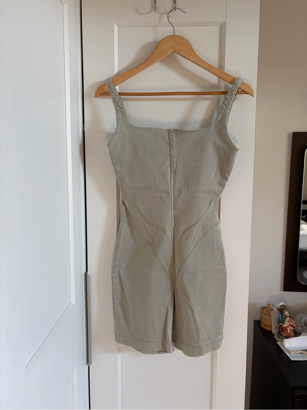 Zara Denim One Piece Fitted Sleeveless Olive Romper